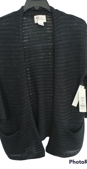 Andrea Jovine Black Knit Open Cardigan Sweater L - Picture 2 of 14